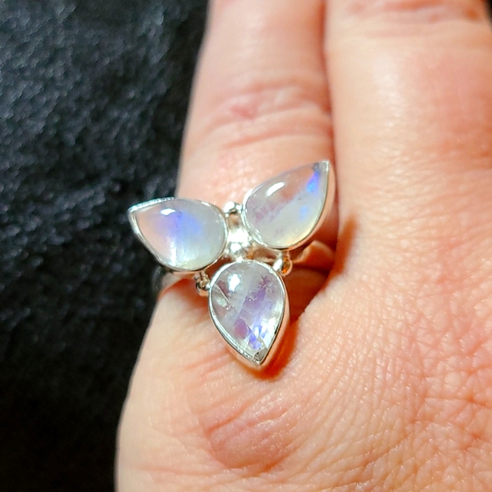 Rainbow Moonstone sterling silver ring.